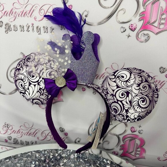 Disney ears jubilee brand new with tags crown feather bow Purple Silver Headband - Picture 1 of 10